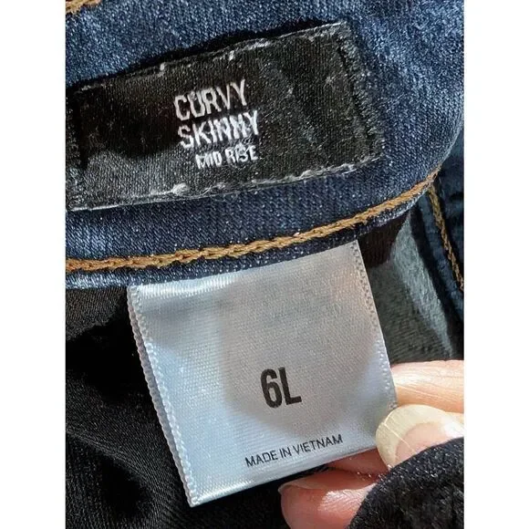 Express Women's Blue Dark-Wash Distressed Skinny Mid-Rise Denim Jeans Size 6L - Picture 2 of 6